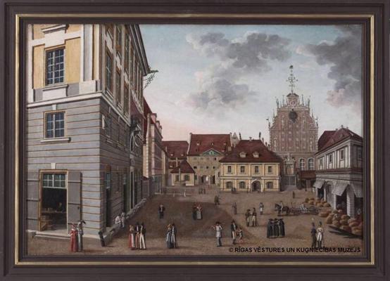 Karls Traugots Fehelms. "Rīgas Rātslaukums. Skats no Rātsnama puses". 1816. gads.