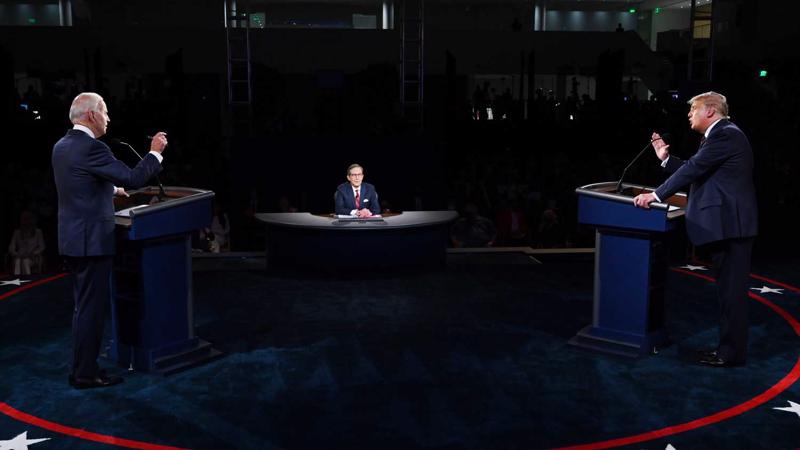 Džo Baidens un Donalds Tramps piedalās pirmajās prezidenta debatēs. Klīvlenda, ASV, 29.09.2020.