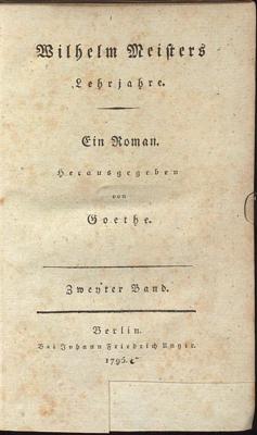 Johana Volfganga fon Gētes romāna “Vilhelma Meistara mācību gadi” (Wilhelm Meisters Lehrjahre, 1795) titullapa.