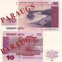 Desmit latu banknotes averss un reverss. 2008. gads.