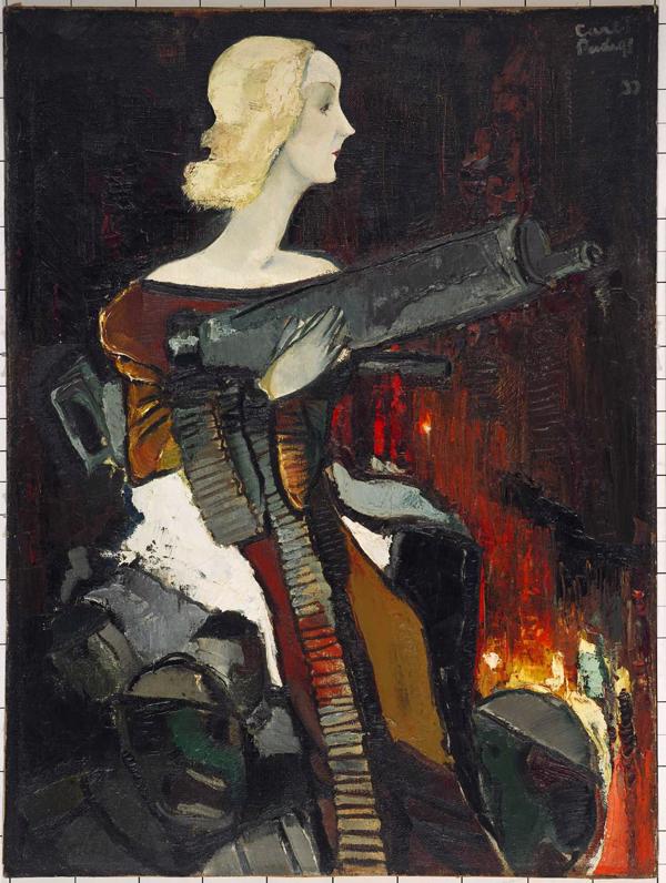 Kārlis Padegs. "Madonna ar ložmetēju". 1932. gads. Audekls, eļļa. 134 x 100 cm.