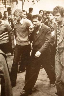 Lehs Valensa piedalās streikā Gdaņskas kuģu būvētavā. 14.08.1980.