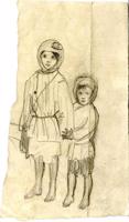 Ainas Rozes zīmējums "Bērni – ubagi" nometinājuma vietā Krasnojarskas apgabala Ustjeņisejskas rajona Ustjportas ciemā.