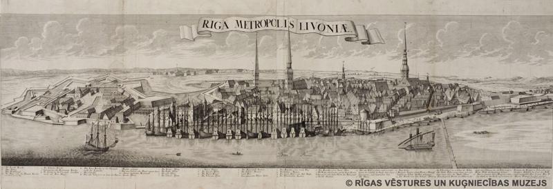 Frīdrihs Bernhards Verners (Friedrich Bernhard Werner). "Rīga – Livonijas metropole (Riga – Metropolis Livonia)". Ap 1720. gadu.