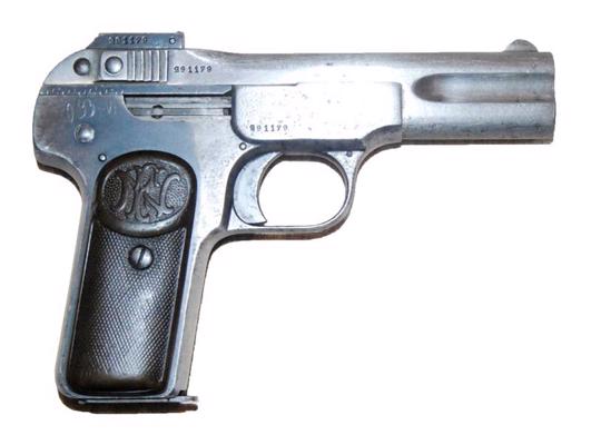 11. attēls. Pusautomātiskā pistole BROWNING M1900 FN, 20. gs. sākums, Beļģija, Ljēža, firma FN, kalibrs 7,65 mm, .32 ACP.