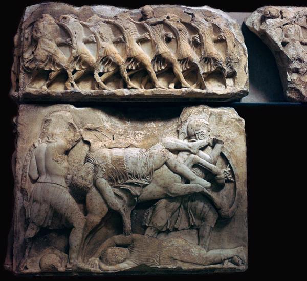 Frīze ar grieķu karotājiem kaujā, 5. gs. p. m. ē.