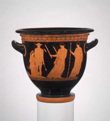 Terakotas trauks, uz kura attēlota Persefones atgriešanās virszemē. Grieķija, ap 440. gadu p. m. ē.