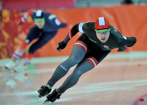 Haralds Silovs startē ātrslidošanas sacensībās 1000 metru distancē Soču ziemas olimpiskajās spēlēs. Krievija, 12.02.2014.