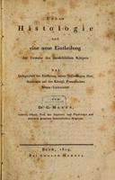 Augusta Franca Maijera grāmatas "Par histoloģiju un cilvēka ķermeņa audu jaunu sadalījumu" titullapa. Bonna, 1819. gads.