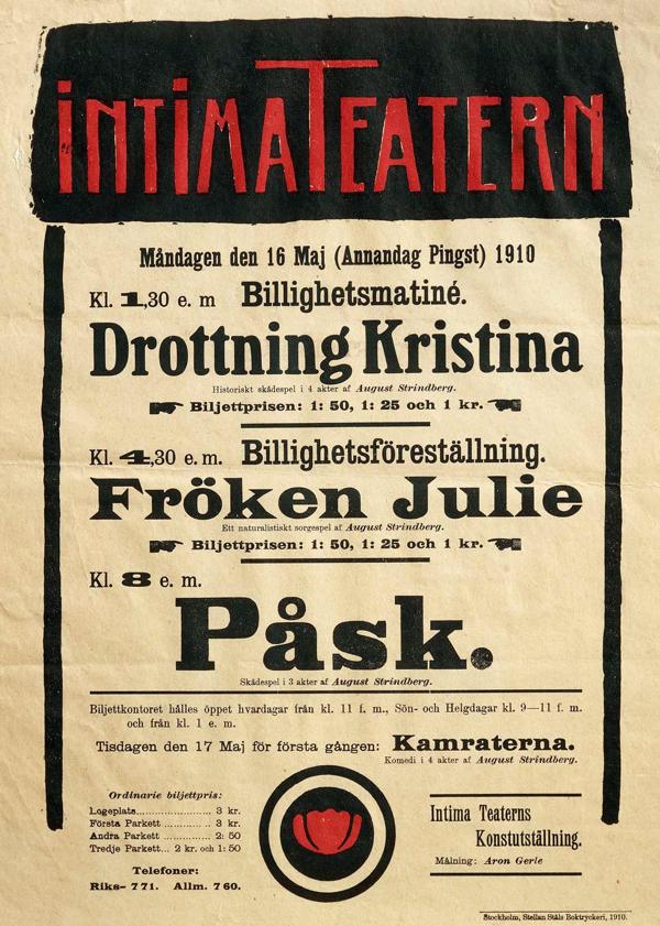 Intīmā teātra plakāts. Stokholma, 1919. gads.