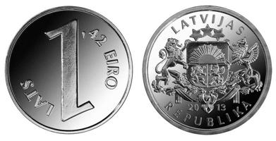 Latvijas Bankas apgrozībā laistā Paritātes monēta par godu naudas pārejai no lata uz eiro.