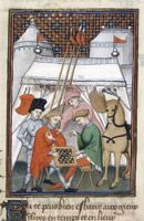 Miniatūra ar Odiseju, kas spēlē šahu Trojas kara laikā. Francija, 15. gs.