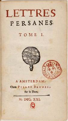 Monteskjē darba "Persiešu vēstules" titullapa. Amsterdama, Pierre Brunel, 1721. gads.