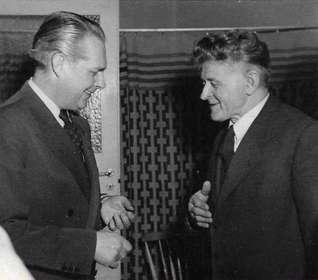 Aleksandrs Kancāns un Teodors Reiters diriģenta 70 gadu jubilejā. 23.03.1954.
