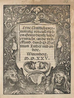 Mārtiņa Lutera trešā vēstījuma Livonijas kristiešiem titullapa.