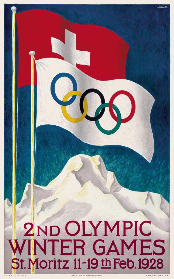 Sanktmoricas 1928. gada ziemas olimpisko spēļu oficiālais plakāts.