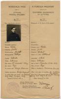 Latvijas Pagaidu valdības Liepājā 1919. gada 11. janvārī izdotā un Kārļa Ulmaņa parakstītā ārzemju pase Valdemāram Ģinteram.