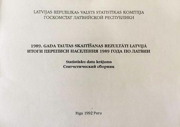 1989. gada tautas skaitīšanas rezultāti Latvijā. Rīga, Latvijas Republikas Valsts statistikas komiteja. 1992. gads.