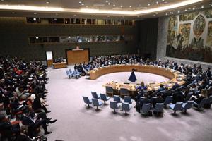 Apvienoto Nāciju Organizācijas Drošības padomes rīkotā sanāksme par Ukrainu ANO galvenajā mītnē Ņujorkā. ASV, 23.02.2024.