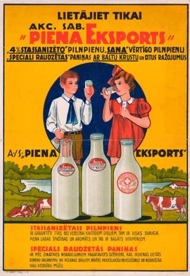 A/s “Piena Eksports” plakāts. Ap 1930. gadu.