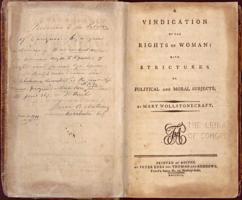 Mērijas Volstonkraftas grāmtas “Sieviešu tiesību aizstāvība” titullapa. 1792. gads.