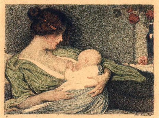 Janis Rozentāls. "Māte ar bērnu". 1906. gads. Papīrs, krāsaina litogrāfija. 33,1 x 48,3 cm.