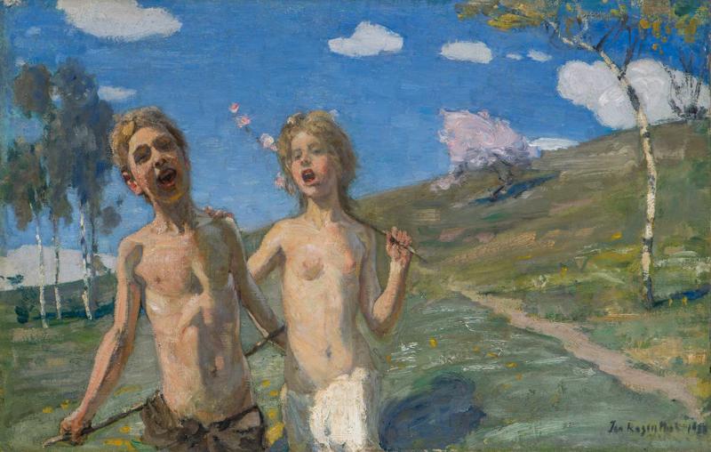 Janis Rozentāls. "Gavilējošie bērni (Pavasara dziesma)". 1901. gads. Audekls, kartons, eļļa. 41 x 63,5 cm.