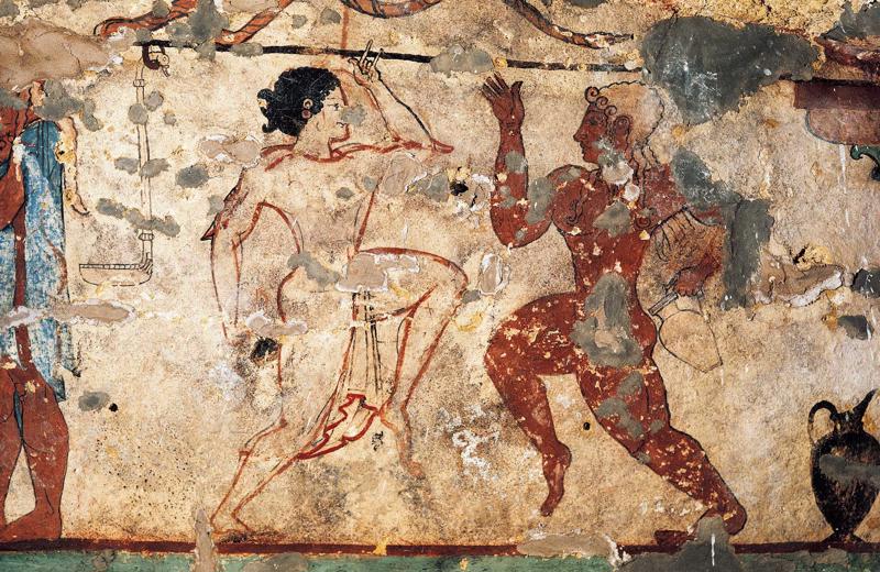 Dejas atainojums. Freska kapenēs. Tarkvīnijas etrusku nekropole. 6. gs. p. m. ē. Itālija, ap 2003. gadu.