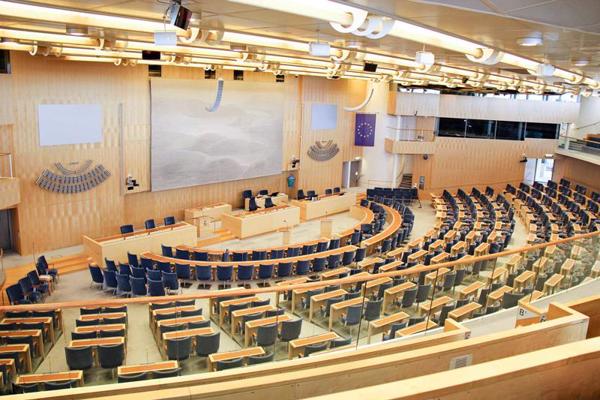 Zviedrijas parlamenta sēžu zāle. Stokholma, Zviedrija, 2018. gads.