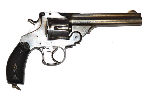 5. attēls. Sešu patronu revolveris S&amp;W № 3 D.A., Smith &amp; Wesson sistēmas 1881. gada parauga revolvera kopija, ar slēgtu saliktu rāmi, .42 kalibrs (10,6 mm), pēc 1895. gada, Beļģija, ražotāja firma nav zināma.