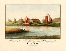 Skats uz Piltenes pilsdrupām (ap 1827. gadu).