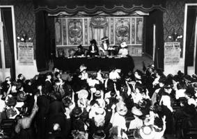 Nacionālais pilsoņu tiesību un sieviešu vēlēšanu tiesību kongress viesnīcā Hôtel des Sociétés Savantes, Parīze, Francija, 26.–28.06.1908.