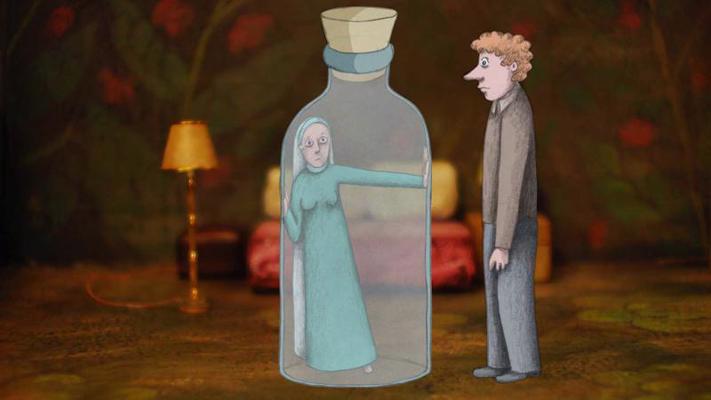 Kadrs no Signes Baumanes animācijas filmas “Akmeņi manās kabatās” (2014).