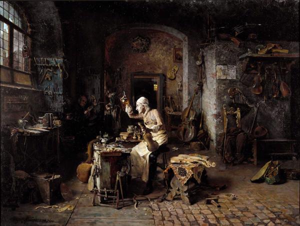 Antonio Rinaldi glezna "Antonio Stradivāri savā darbnīcā", 1886. gads.