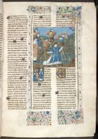 Atvērums Jakoba de Voragines darbā "Zelta leģenda", kurā aprakstīta Svētā Stefana nomētāšana ar akmeņiem. Francija, ap 1470. gadu.