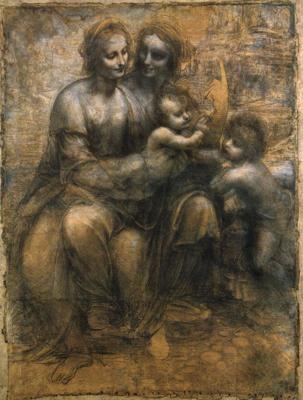 Vienīgais zināmais Leonardo da Vinči lielizmēra zīmējums “Dievmāte ar bērnu, Sv. Annu un mazuli Sv. Jāni Kristītāju”. 1499.–1500. gads.