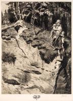 “Labāk Gaujas atvarā” no ofortu cikla “Ko Latvijas meži šalc”, 1906.–1914. gads.