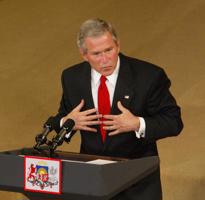 ASV prezidents Džordžs Bušs preses konferencē. Rīga, 07.05.2005.