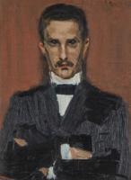 Janis Rozentāls. "Mākslinieka Vilhelma Purvīša portrets". 1898. gads. Audekls, kartons, eļļa. 29,5 x 22 cm.