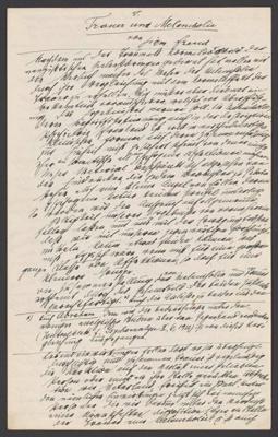 Zigmunda Freida darba “Sēras un melanholija” (Trauer und Melancholie, 1917) manuskripta pirmā lapa.