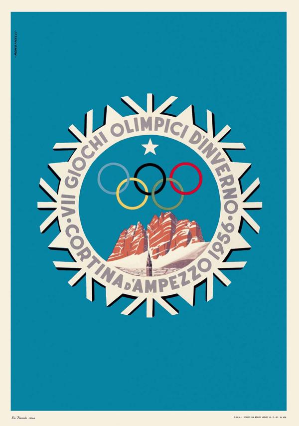 Kortīnas d’Ampeco 1956. gada ziemas olimpisko spēļu oficiālais plakāts.