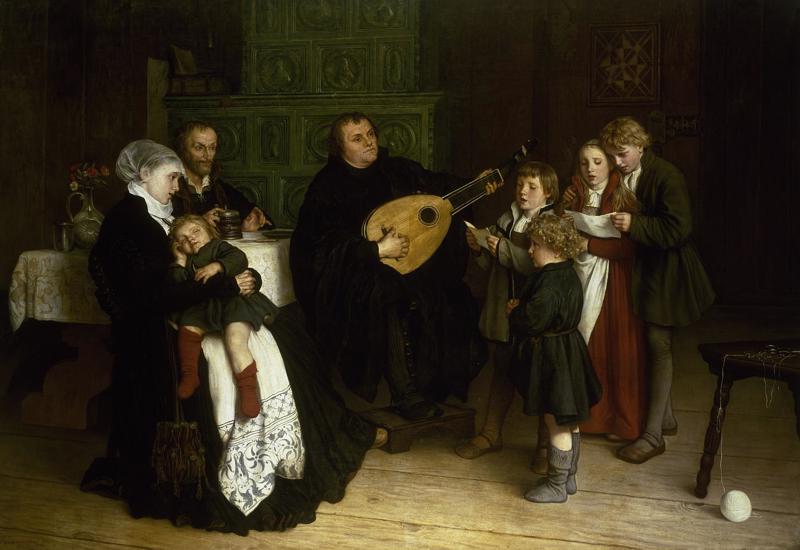 Gustava Ādolfa Špangenberga (Gustav Adolph Spangenberg) glezna "Mārtiņš Luters ar ģimeni". 1866. gads.