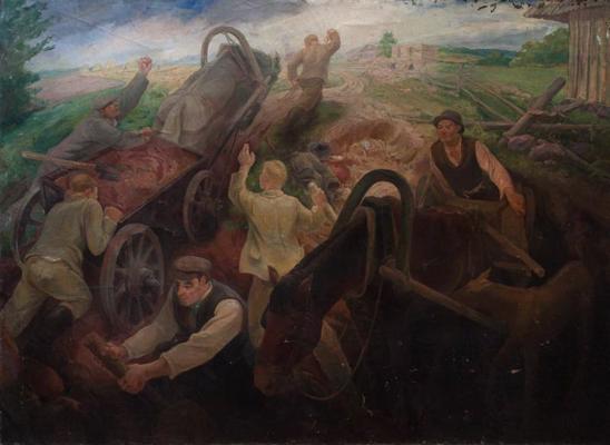 Jēkabs Strazdiņš. "Darbs". 1935. gads. Audekls, eļļa. 300 x 220 cm.