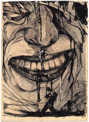 Kārlis Padegs. "Sarkanie smiekli". No cikla “Sarkanie smiekli”. 1931. gads. Papīrs, tuša. 17 x 12,3 cm.