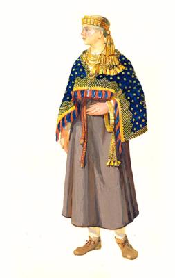 11. gs. latgaļu sievietes tērps pēc Ģūģeru 36. kapa materiāliem.