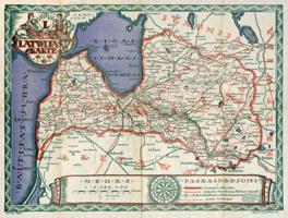 Daugava Latvijas kartē, kurā uzrādīti ceļi, dzelzceļi, lielākās apdzīvotās vietas, upju tīkls un robežas. 1920. gads.