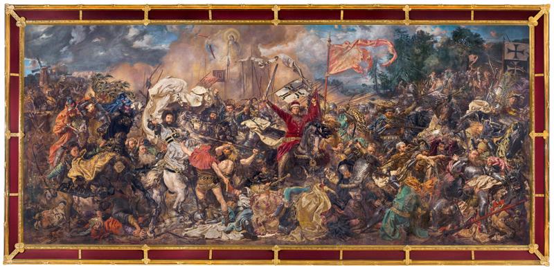 Jans Matejko (Jan Matejko). "1410. gada Žalgires (Grīnvaldes) kauja", 1878. gads. Eļļa uz audekla, 4,26 x 9,87 m. Gleznā attēlota vēsturiskā poļu un lietuviešu uzvara pār Vācu ordeni, kas vairoja abu tautu nacionālo pašapziņu cīņā par sava valstiskuma atjaunošanu.