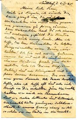 Konstantīna Čakstes vēstules fragments tuviniekiem no Štuthofas koncentrācijas nometnes. Polija, 01.01.1945.