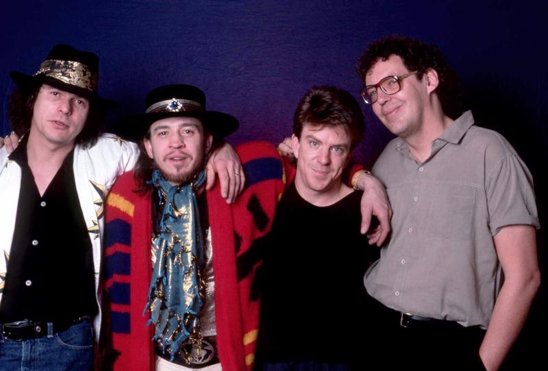 Double Trouble. Enārbora, ASV, 27.09.1985. No kreisās: Tomijs Šenons, Stīvijs Rejs Vons, Kriss Leitons un Rīzs Vainanss.