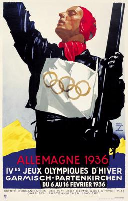 Garmišas-Partenkirhenes 1936. gada ziemas olimpisko spēļu oficiālais plakāts.